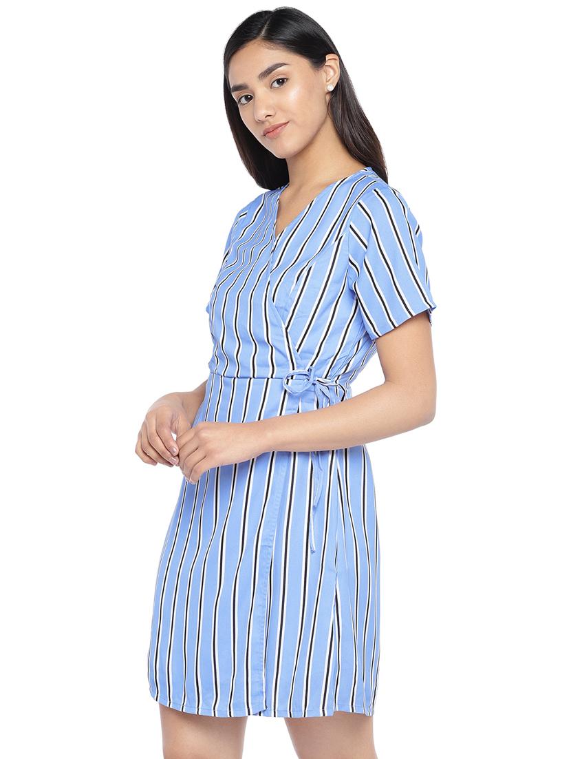 overlap neck striped wrap dress - 16889924 - Zoom Image - 2
