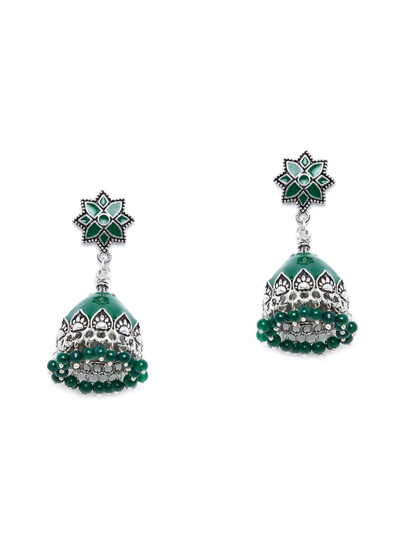 green brass jhumka earring - 16890197 - Zoom Image - 1