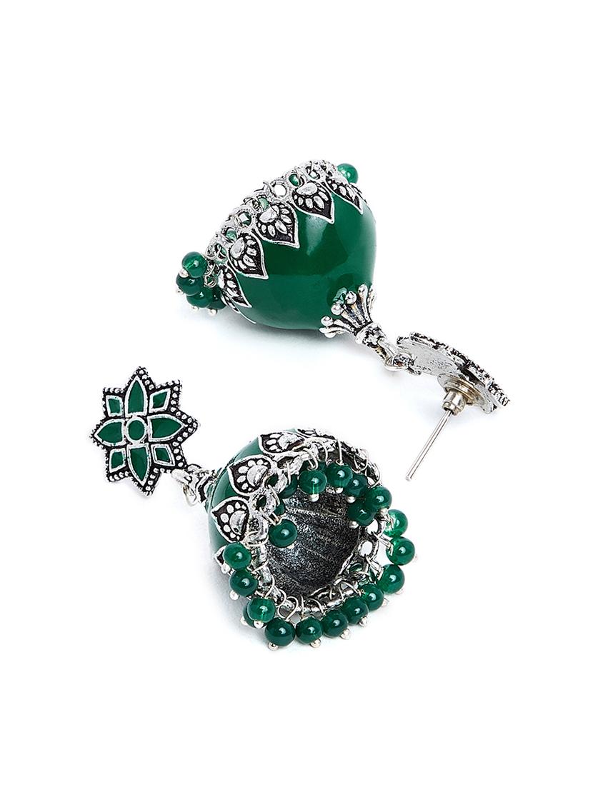 green brass jhumka earring - 16890197 - Zoom Image - 2