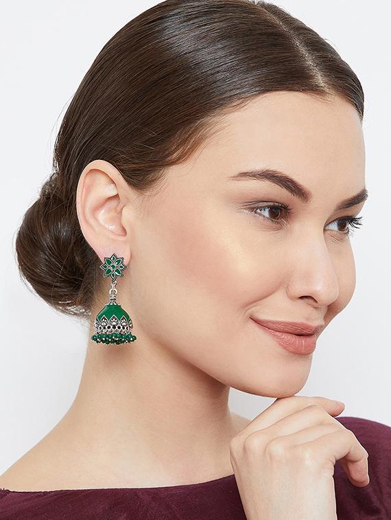 green brass jhumka earring - 16890197 - Zoom Image - 3