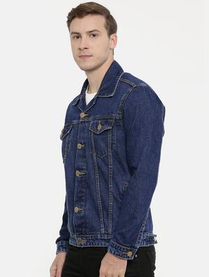 dark blue solid denim jacket - 16890677 - Standard Image - 2