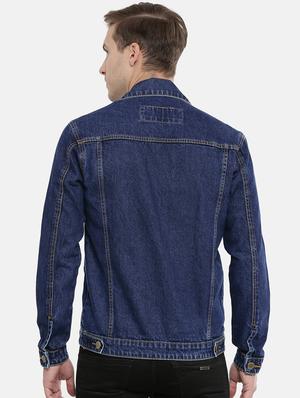 dark blue solid denim jacket - 16890677 - Standard Image - 3