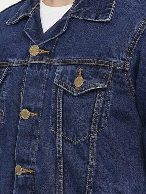 dark blue solid denim jacket - 16890677 - Standard Image - 5