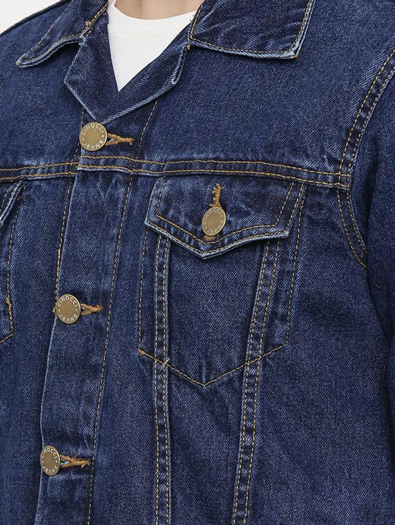 dark blue solid denim jacket - 16890677 - Zoom Image - 5