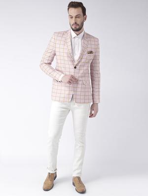 beige checkered single breasted casual blazer - 16891018 - Standard Image - 4