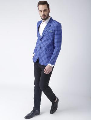 blue checkered single breasted casual blazer - 16891020 - Standard Image - 4