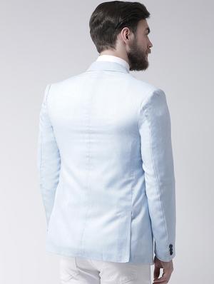 light blue linen solid single breasted casual blazer - 16891066 - Standard Image - 3