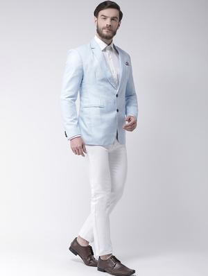 light blue linen solid single breasted casual blazer - 16891066 - Standard Image - 4