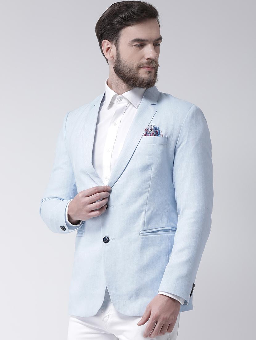 light blue linen solid single breasted casual blazer - 16891066 - Zoom Image - 2