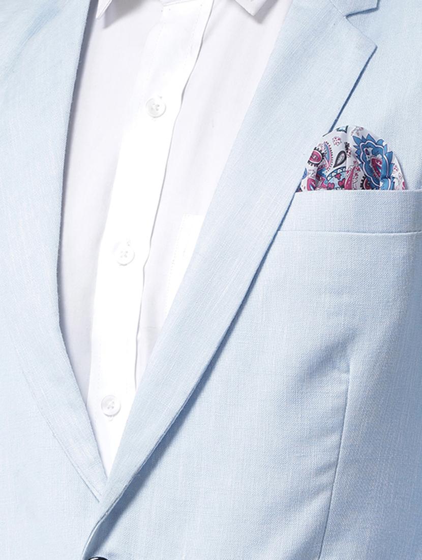 light blue linen solid single breasted casual blazer - 16891066 - Zoom Image - 5