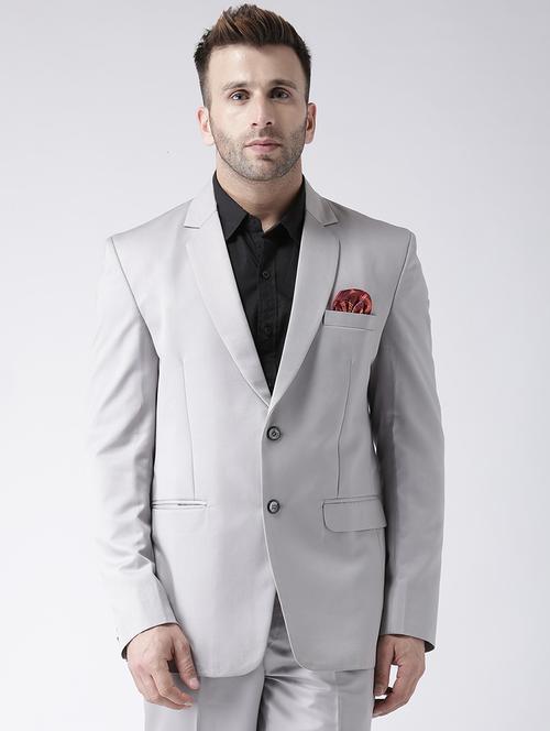grey solid single breasted casual blazer - 16891140 - Standard Image - 1