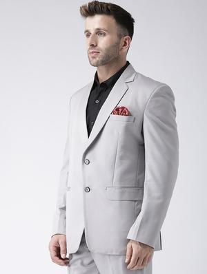 grey solid single breasted casual blazer - 16891140 - Standard Image - 2