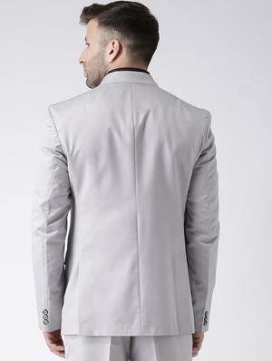 grey solid single breasted casual blazer - 16891140 - Standard Image - 3