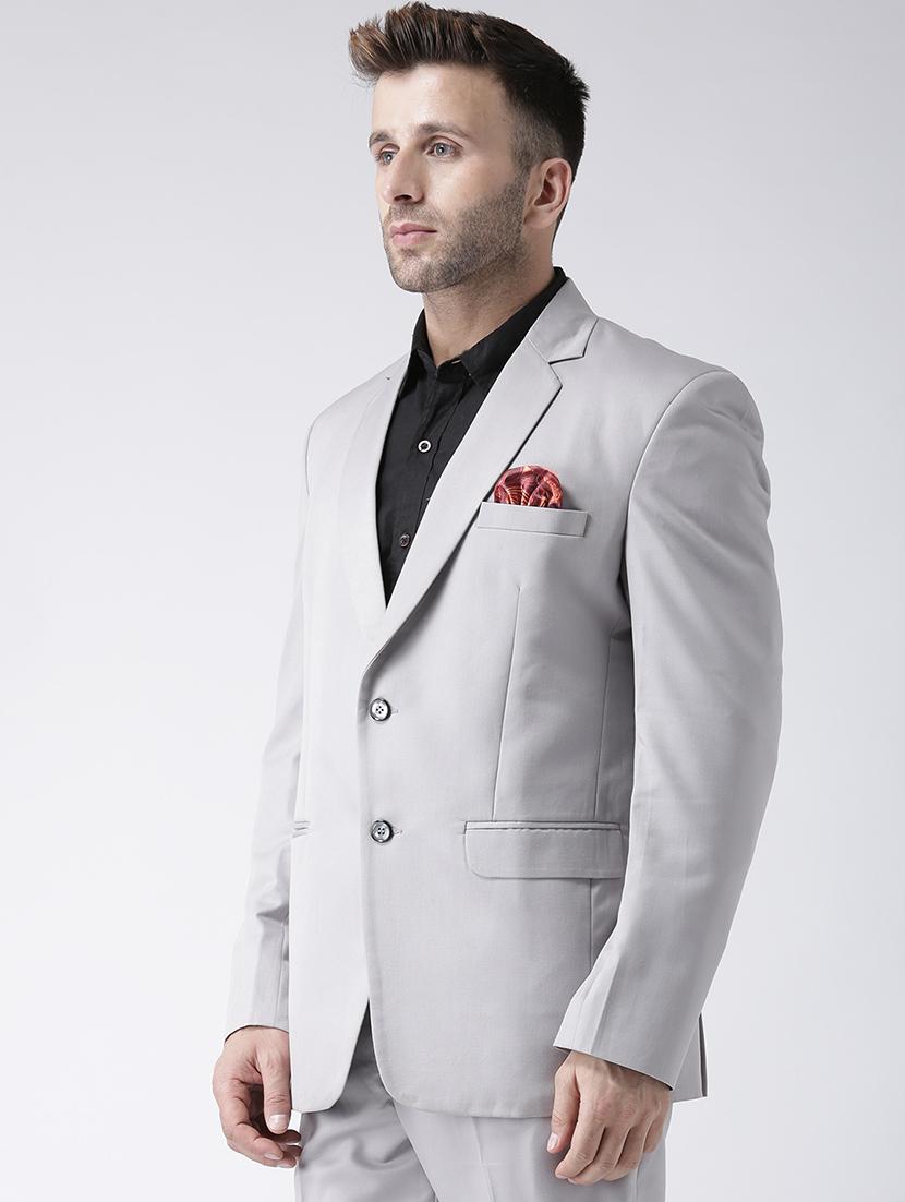 grey solid single breasted casual blazer - 16891140 - Zoom Image - 2