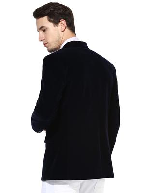 blue velvet single breasted casual blazer - 16891152 - Standard Image - 3