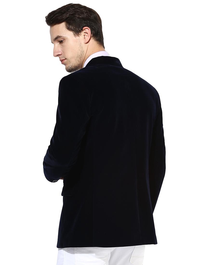 blue velvet single breasted casual blazer - 16891152 - Zoom Image - 3