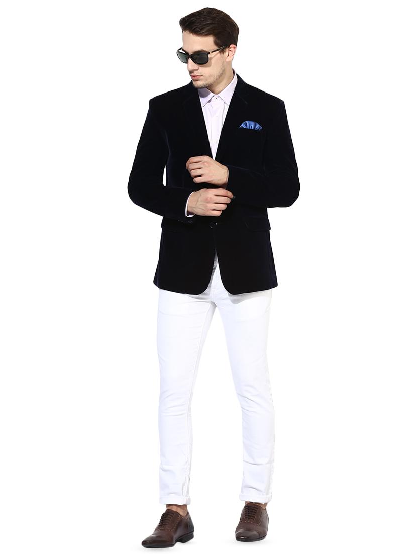 blue velvet single breasted casual blazer - 16891152 - Zoom Image - 4