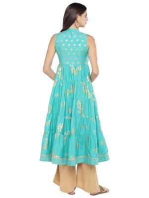 foil print tiered flare kurta - 16891210 - Standard Image - 3