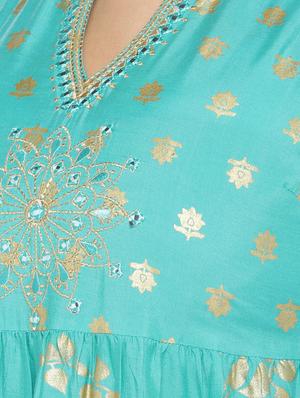 foil print tiered flare kurta - 16891210 - Standard Image - 4