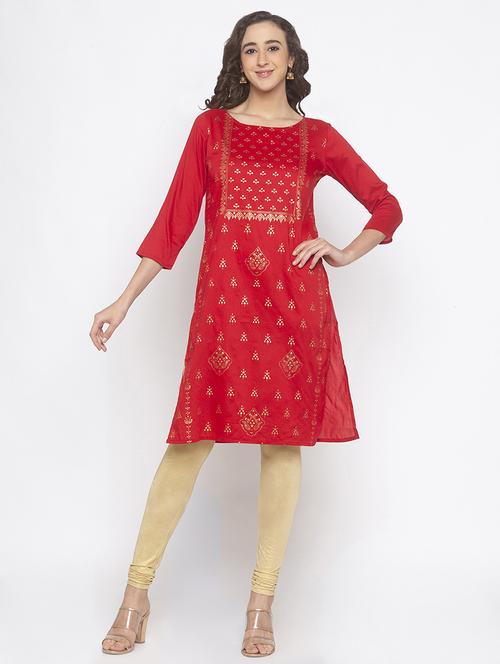 gold print straight kurta - 16891267 - Standard Image - 1