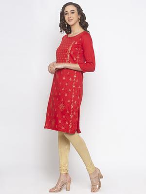 gold print straight kurta - 16891267 - Standard Image - 2