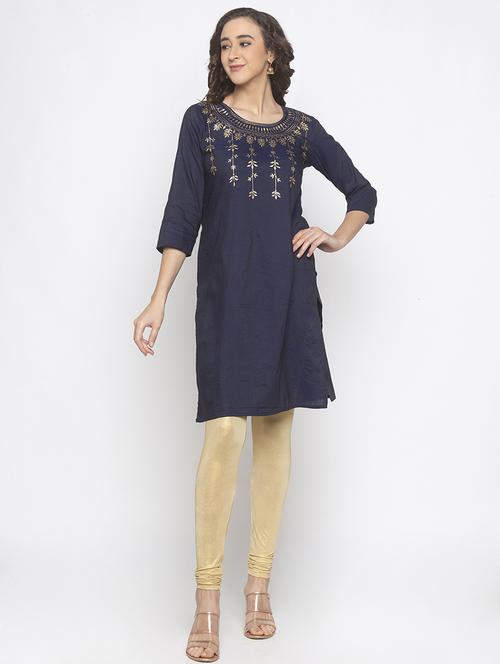 gold print straight kurta - 16891292 - Standard Image - 1