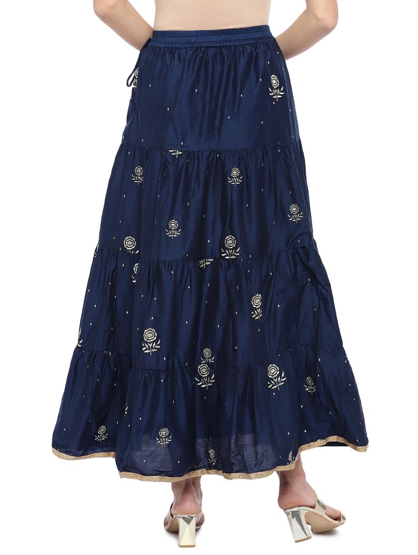 navy blue cotton flared skirt - 16893167 - Zoom Image - 3