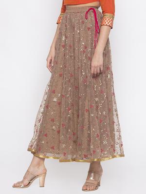 brown cotton flared skirt - 16893172 - Standard Image - 2