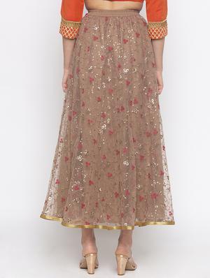 brown cotton flared skirt - 16893172 - Standard Image - 3