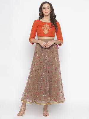 brown cotton flared skirt - 16893172 - Standard Image - 4