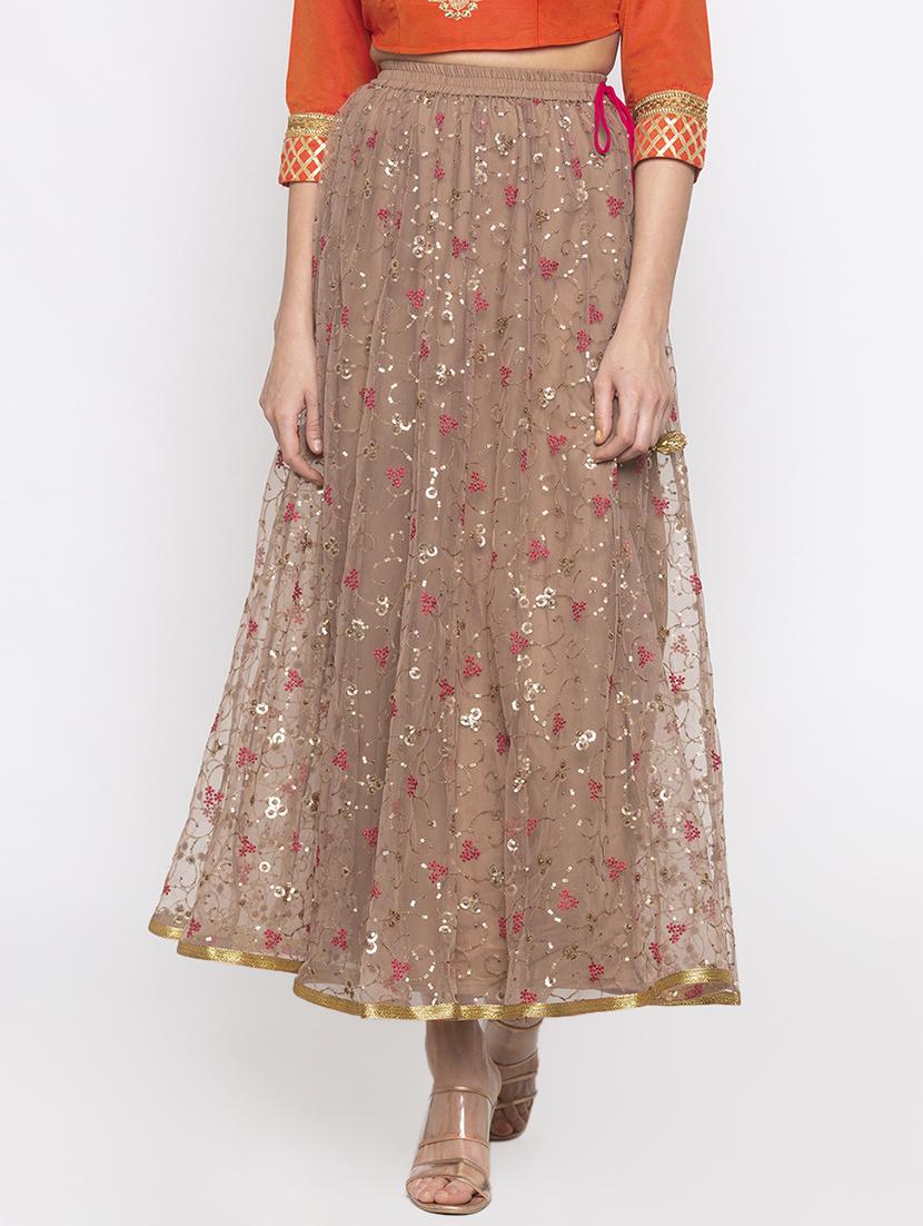 brown cotton flared skirt - 16893172 - Zoom Image - 1