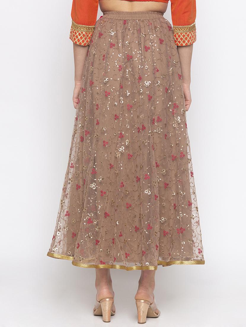 brown cotton flared skirt - 16893172 - Zoom Image - 3