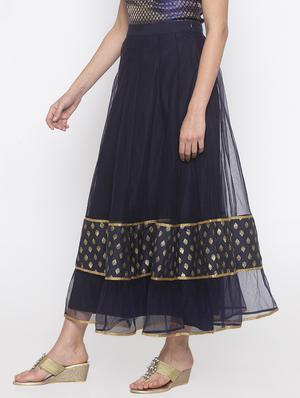 navy blue cotton flared skirt - 16893173 - Standard Image - 2