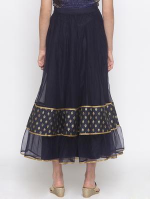 navy blue cotton flared skirt - 16893173 - Standard Image - 3
