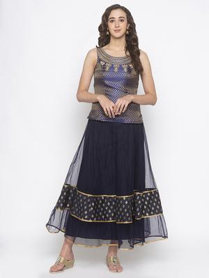 navy blue cotton flared skirt - 16893173 - Standard Image - 4