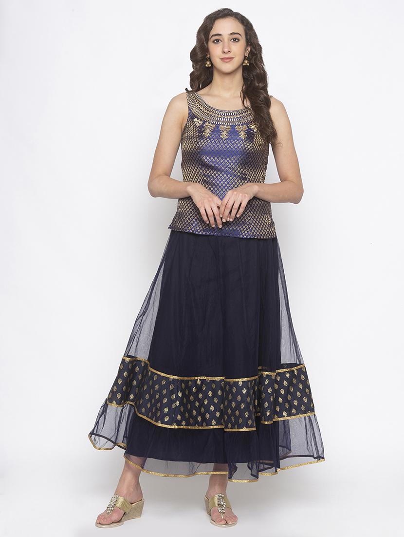 navy blue cotton flared skirt - 16893173 - Zoom Image - 4