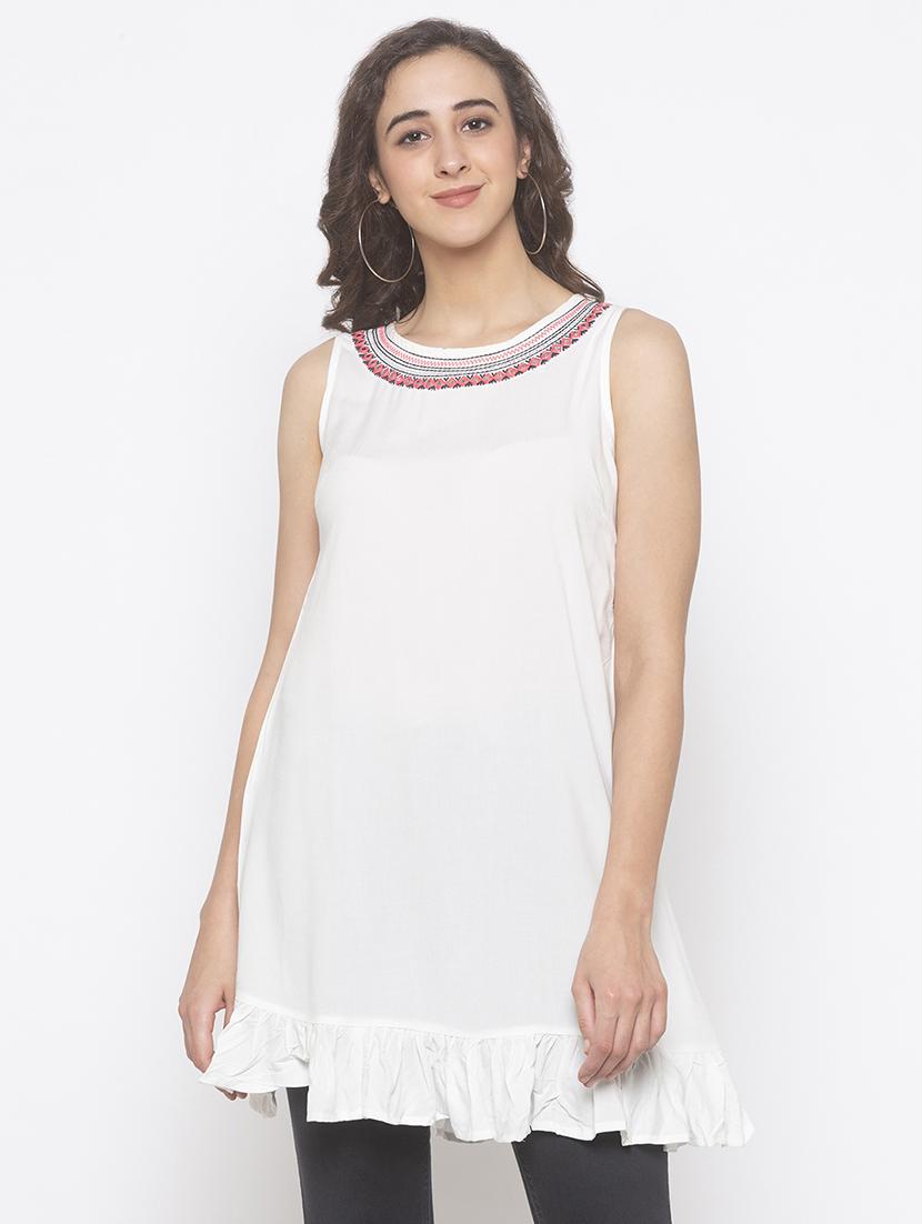 embroidered detail gathered hem tunic - 16893421 - Zoom Image - 1