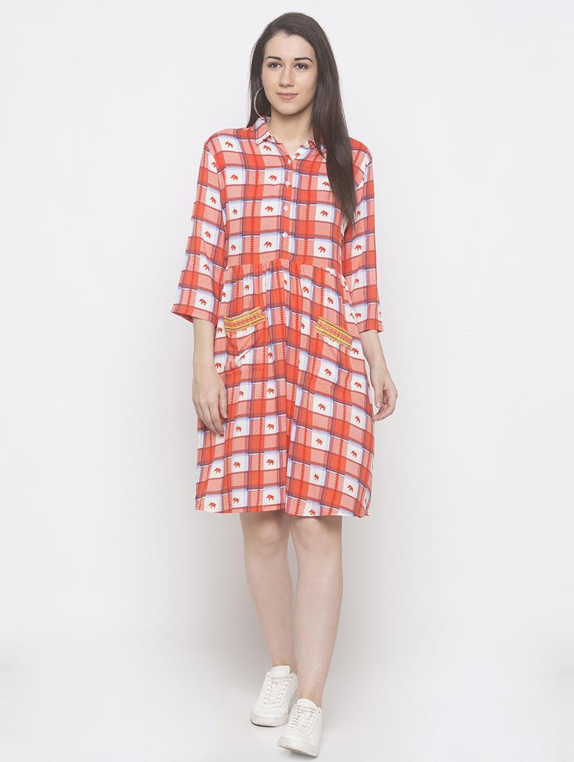 pocket detail checkered shirt dress - 16893422 - Zoom Image - 1