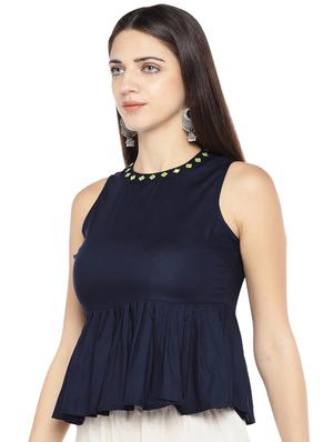 round neck peplum top - 16893431 - Standard Image - 2