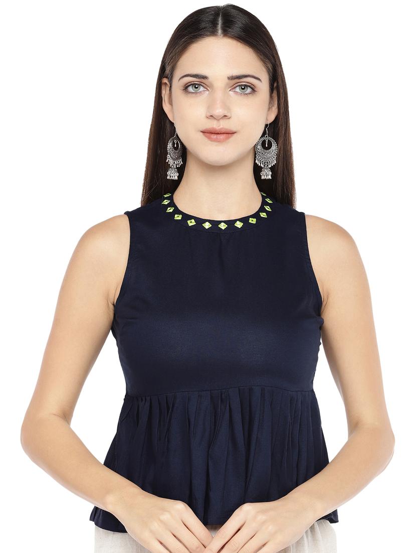 round neck peplum top - 16893431 - Zoom Image - 1