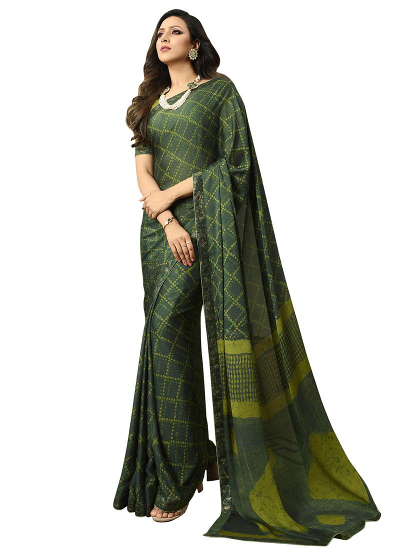 check printed saree with blouse - 16894437 - Zoom Image - 1
