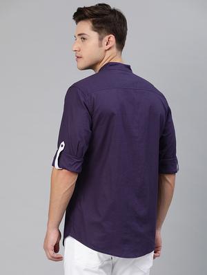purple solid casual shirt - 16894467 - Standard Image - 3