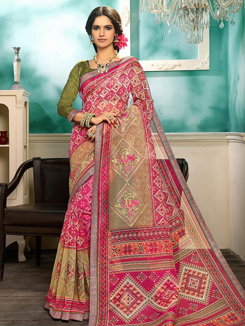 geometrical printed saree with blouse - 16894710 - Zoom Image - 1