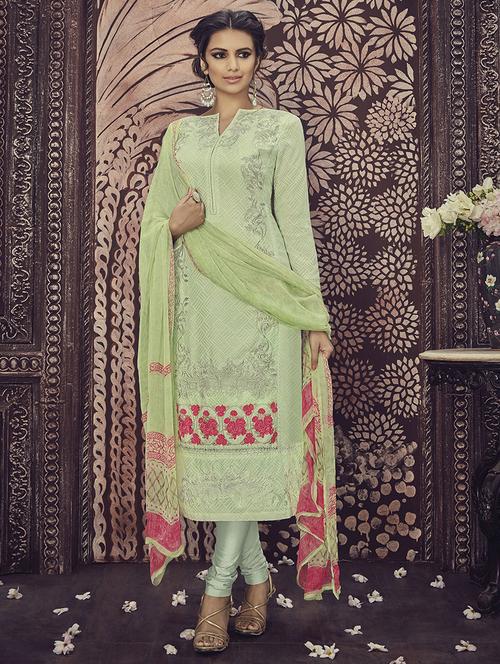embroidered churidaar unstitched suit - 16894734 - Standard Image - 1