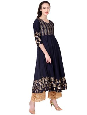 foil print flared kurta - 16895209 - Standard Image - 2