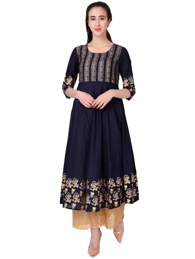 foil print flared kurta - 16895209 - Zoom Image - 1