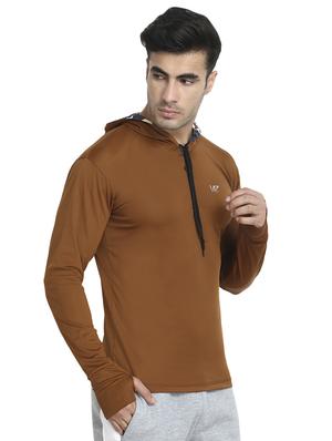 brown solid thumb hole t-shirt - 16896292 - Standard Image - 2