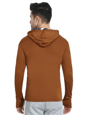 brown solid thumb hole t-shirt - 16896292 - Standard Image - 3