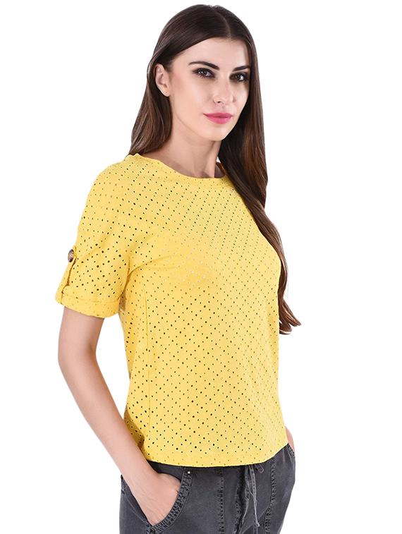 round neck schiffli top - 16896691 - Zoom Image - 2