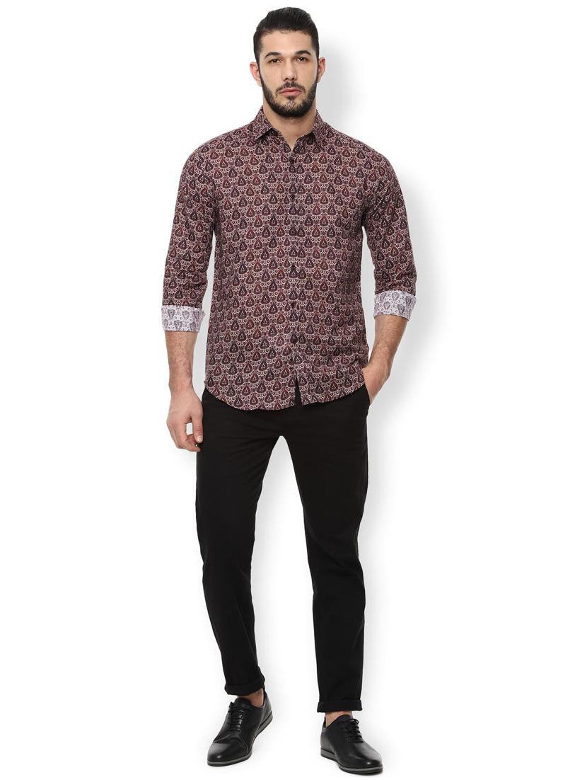 red cotton linen printed casual shirt - 16897511 - Zoom Image - 3
